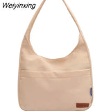 Weiyinxing Ins Solid Color Simple Bag Hand Bag College Student Class Shoulder Bag Large Capacity Tote Bag