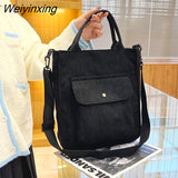 Weiyinxing Women Corduroy Shoulder & Crossbody Bags Female Eco Cloth Handbag Large Capacity Zipper Totes Soft Embroidery Messenger Bag