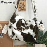 Weiyinxing Women Plush Bag Female Messenger High Capacity Women Shoulder Bag Dairy Cow Color Student Bag Contrasting Colors Cute Plush Bag