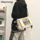 Weiyinxing Large Capacity Canvas Bag Graffiti Unisex Shoulder Bags Black White Student Girl Shoulder Bag