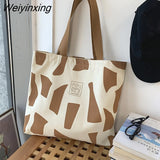 Weiyinxing Women Canvas Shopping Bags Eco Reusable Foldable Shoulder Bags Large Capacity Handbags Casual Cute Bag for Women Dropshipping