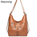 Weiyinxing In 1 Women Back Pack Bagpack Vintage Women Bag Soft Pu Leather Ladies Casual Tote Designer Shoulder Bags Women's Handbags Sac