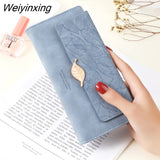 Weiyinxing PU Leather Retro Long Wallets for Women 2023 Simple Frosted Leaf Zipper Buckle Card Holder Large Capacity Women's Clutch