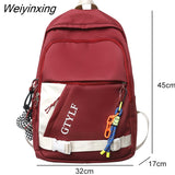 Weiyinxing Letter Printing Waterproof Nylon Backpack Fashion Multiple Pockets Contrast Color Women Travel Bag Teenager Big Schoolbag