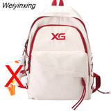 Weiyinxing Fashion Letters Embroidery Women Backpack Female Inclined Zipper Nylon Travel Bag Teenage Girl Multi-pocket Schoolbag Preppy