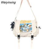 Weiyinxing Large Capacity Canvas Bag Graffiti Unisex Shoulder Bags Black White Student Girl Shoulder Bag