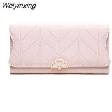 Weiyinxing New Fashion Ladies Long Wallet PU Leather Solid Color Striped Coin Purse Zipper Folding Dark Buckle Women's Clutch