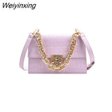 Weiyinxing Women Frame Bag Gold Thick Chain Handbags For Women Flap Shoulder Bags Leather Trendy Satchel Purse Chic Crossbody Bag