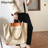 Weiyinxing canvas women handbags designer letters shoulder crossbody bags female large capacity tote leather patchwork shopper bag