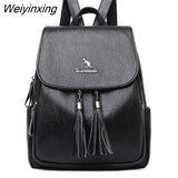 Weiyinxing Women tassel Leather high quality Backpack School Bags for Teenage Girls Bagpack Travel Backpacks Shoulder Bags mochila