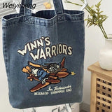 Weiyinxing Women Leisure Denim Bag Handbag Bag Women's High Capacity Shopping Shoulder Canvas Bag Student Bag Female Shopper Bag Tote Bag