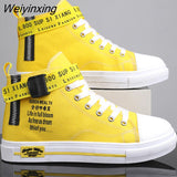 Weiyinxing Sneakers for Women Yellow Vulcanized Shoes Lace-up Casual Canvas Shoes Size 35-44 Breathable High Top Men Walking Shoes