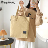 Weiyinxing Women Canvas Shopping Bag Solid color Casual Women's Cotton Shoulder Bag Vintage Large Capacity Tote Bag Reusable Handbag