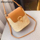 Weiyinxing Straw Shoulder Messenger Bags Women's Designer Luxury Woven Bucket Bag 2023 New Summer Beach Straw Bag Female Handbag