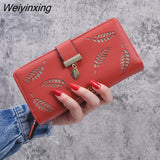 Weiyinxing Women Wallet PU Leather Purse Female Long Wallet Gold Hollow Leaves Pouch Handbag for Women Coin Purse Card Holders Clutch