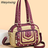 Weiyinxing Quality Soft Leather Women's Handbags Luxury Small Female Shoulder Bags Casual Ladies Tote Bag Designer Rivet Messenger Bag