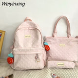 Weiyinxing Capacity Student Backpack Korean Japanese Solid Color Girl Three Piece Set Schoolbag Casual Simplicity Style Book Pack New