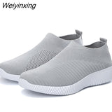 Weiyinxing 2023 Women Sneakers Vulcanized Shoes Sock Sneakers Women Summer Slip On Flat Shoes Women Plus Size Loafers Walking Flat