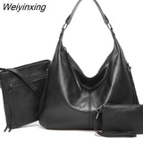 Weiyinxing FASHION 3 In 1 Large Capacity Shopping Tote for Women Luxury Bags PU Leather Purses and Handbags Leisure Shoulder Bag