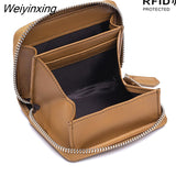 Weiyinxing Cowhide Women Wallets Female Genuine Leather Purses RFID Card Holders Small Portable Coin Purse Large Capacity Money Bag