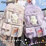 Weiyinxing Cute Women Multi-Pocket Nylon Backpack Ins Junior High School Student School Bag Female Girl Backpack Laptop Book 911