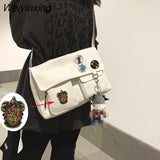 Weiyinxing Women Men Messenger Bag Female Canvas Crossbody Bag Large Capacity Korean Cute Simple Student Single Shoulder Outer Bag