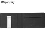 Weiyinxing Sale Fashion Solid Men's Thin Bifold Money Clip Leather Wallet with A Metal Clamp Female ID Credit Card Purse Cash Holder