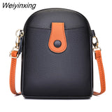 Weiyinxing Leather Women's Shoulder Crossbody Bags Phone Bag 3 Layer Solid Color Ladies Handbag Real Cowhide Small Women Coin Purse