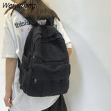 Weiyinxing Solid Color Retro Women Backpack Korean Version Washed Canvas Female Handbag Travel Rucksack Teenage Girl Student Schoolbag