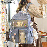 Weiyinxing New Buckle Badge Women Backpack Candy Color Fashion Cute Schoolbag Shoulder Student Bag Teenage Girls College Backpack