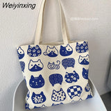 Weiyinxing Women Canvas Shopping Bags Eco Reusable Foldable Shoulder Bags Large Capacity Handbags Casual Cute Bag for Women Dropshipping