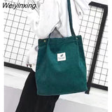 Weiyinxing Women Corduroy Shoulder Bag Reusable Shopping Bags Casual Tote 2023 New Soft Female Handbag Hot sale Canvas Large Size Pocket