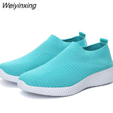 Weiyinxing 2023 Women Sneakers Vulcanized Shoes Sock Sneakers Women Summer Slip On Flat Shoes Women Plus Size Loafers Walking Flat