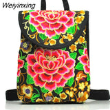Weiyinxing National embroidery women shopping cover backpacks!Nice floral embroidered lady Bohemian Backrack Top-sale canvas backpack