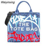 Weiyinxing Designer Graffiti Tote Bags for Women Canvas Chic Fashion Leisure Shoulder Bags Luxury Top-handle Female Handbag