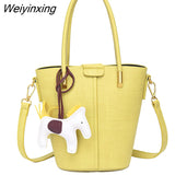 Weiyinxing New 2piece/set Cowhide Women's Handbags Fashion Designer Good Casual Ladies Tote Female Bucket Women Shoulder Crossbody Bag