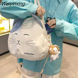 Weiyinxing Cat Nylon Tote Bag Large Capacity Round Cartoon Women's Handbags Shoulder Bags Youth Fashion Sling Messenger Bag Purses