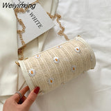 Weiyinxing Fresh Woven Bags Women Summer Fashion Texture Flower Shoulder Bag Popular Simple Cylinder Crossbody Bags for Women 2023