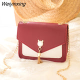 Weiyinxing for Women Luxury Designer Cover Tassel Chain Shoulder Small Square Bag Messenger Crossbody Bag Pearl Cat Bolsa Feminina