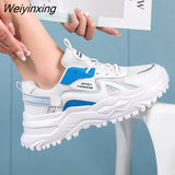 Weiyinxing Platform Daddy Shoes Women White Sport Shoes Platform Chunky Sneakers Women Thick-Soled Patchwork Shoes Casual Running