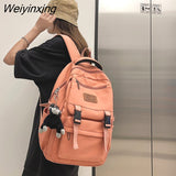 Weiyinxing Design Solid Color College Student Schoolbag Large Capacity Waterproof bag Women Lovely Backpack Teenage Girl Rucksack