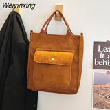 Weiyinxing Women Corduroy Shoulder & Crossbody Bags Female Eco Cloth Handbag Large Capacity Zipper Totes Soft Embroidery Messenger Bag