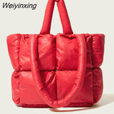 Weiyinxing Large Tote Padded Handbags Designer Quilted Women Shoulder Bags Luxury Nylon Down Cotton Crossbody Bag Winter Purse 2023