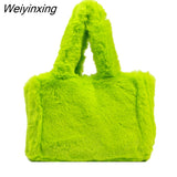 Weiyinxing Women Shoulder Bags Female Winter Plush Underarm Bags For Women 2023 Solid Color Fluffy Tote Bags Female Handbag