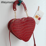 Weiyinxing Heart Tote Bag For Women 2023 Stone Pattern PU Leather Crossbody Bags Female Small Shoulder Bags Cute Purse Handbags