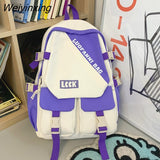 Weiyinxing Kawaii Letter Printing Women Backpack Fashion Waterproof Nylon Set Bag Rucksack Cool Schoolbag for Teen Girls Travel Mochila