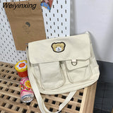 Weiyinxing Women's canvas bear Messenger bag Female Youth Student Fashion Crossbody Shoulder Bags woman Large Capacity Schoolbag for women