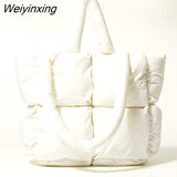 Weiyinxing Large Tote Padded Handbags Designer Quilted Women Shoulder Bags Luxury Nylon Down Cotton Crossbody Bag Winter Purse 2023