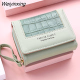 Weiyinxing Square Plaid Women's Short Wallet Large Capacity Multi-card Zipper Bags for Women 2023 Trendy Texture 3 Fold Coin Purse