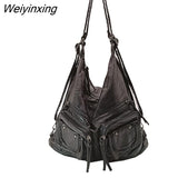 Weiyinxing FASHION Soft PU Leather Shoulder Bags Multi Purpose Multiple Pockets Backpack for Women Leisure Shoulder Bag Lady Handbag